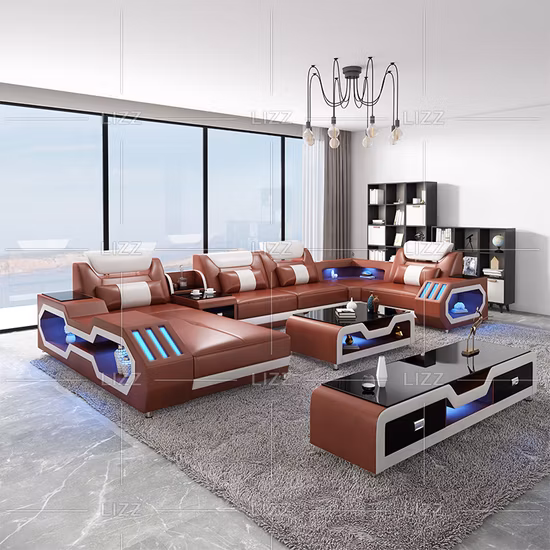 Hogar moderno en forma de U Ocio Muebles de salón Sofá de cuero
