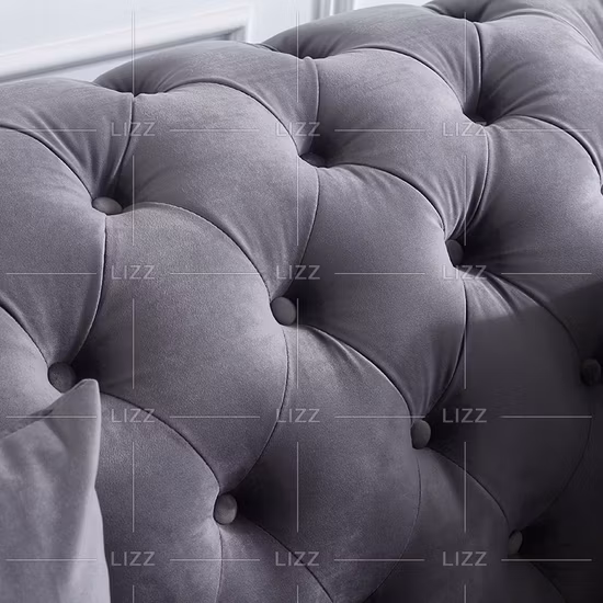 Muebles de salón Sofá Chesterfield de tela de terciopelo de lujo con patas de acero inoxidable