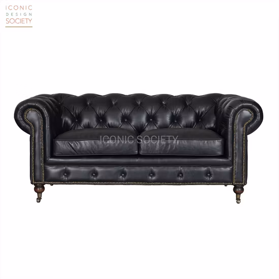 Sala de estar de lujo, muebles para el hogar, sofá de oficina, marco de madera, sofá Chesterfield de cuero genuino de estilo clásico hecho a mano antiguo