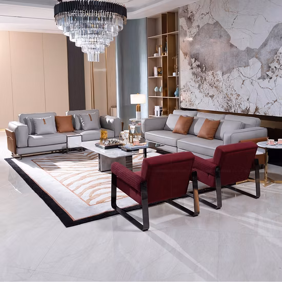 Venta caliente muebles caseros modernos sofá de madera de lujo Sala de estar seccional Sofá de tela de cuero